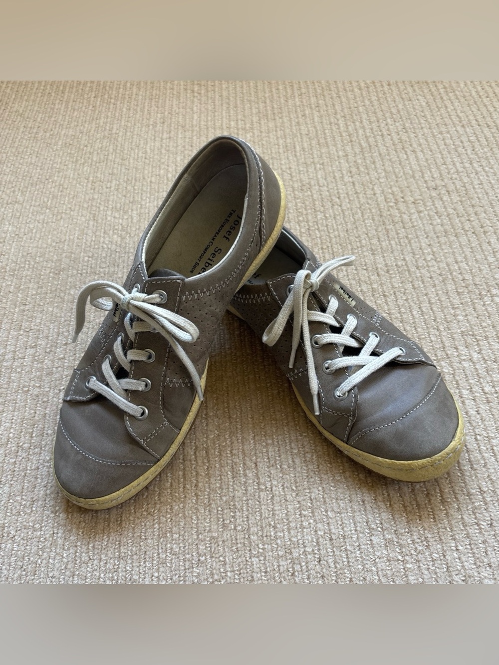 Josef Seibel Gray Leather Lace-Up Sneakers